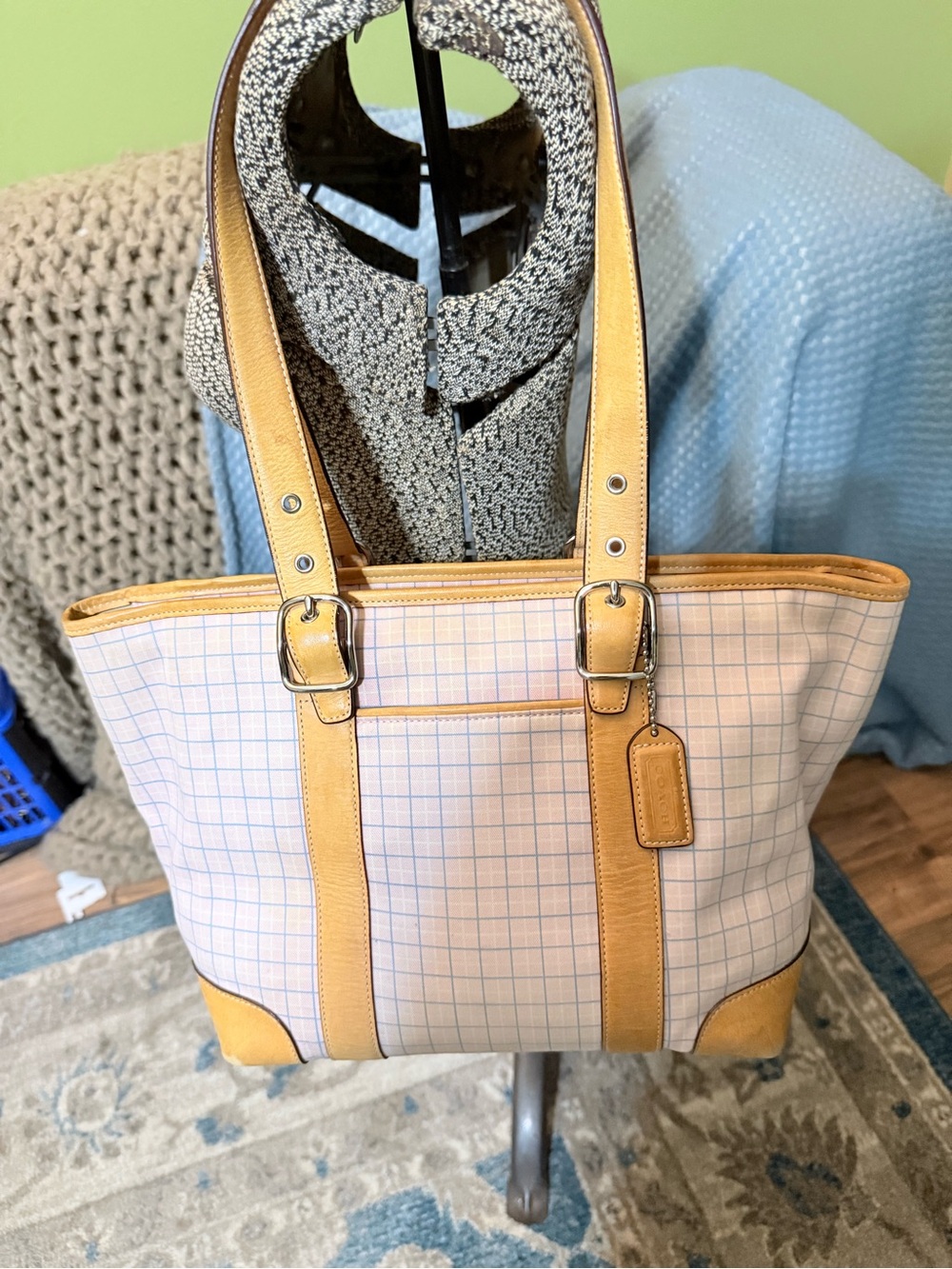 Vintage Pink Coach Hampton plaid tote.